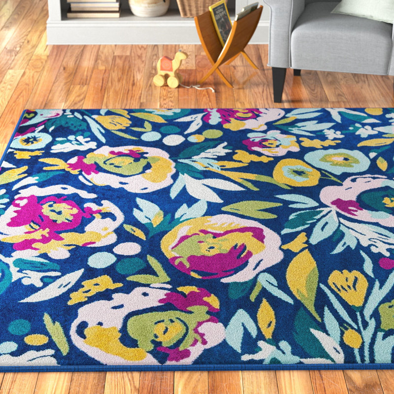 Andover Mills™ Holle Floral Navy Blue/Yellow/Purple/Pink Area Rug